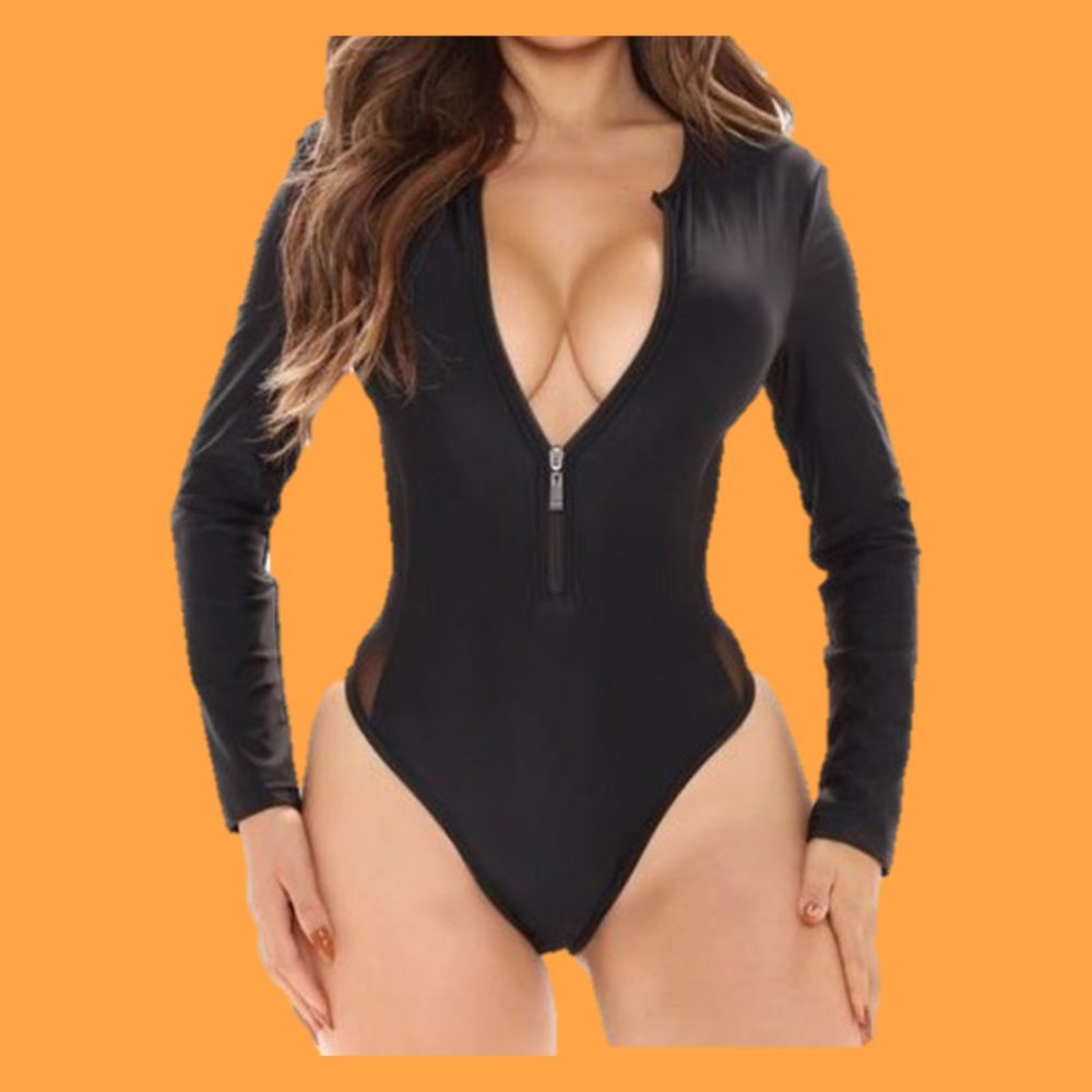 Miami Art Long Sleeve One Piece Swimsuit - Black